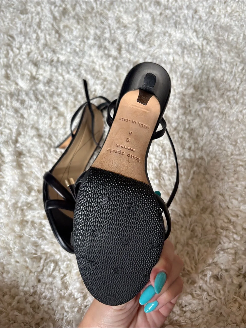 kate spade Black Knotted Ankle-Strap Heels with Gold Accents
